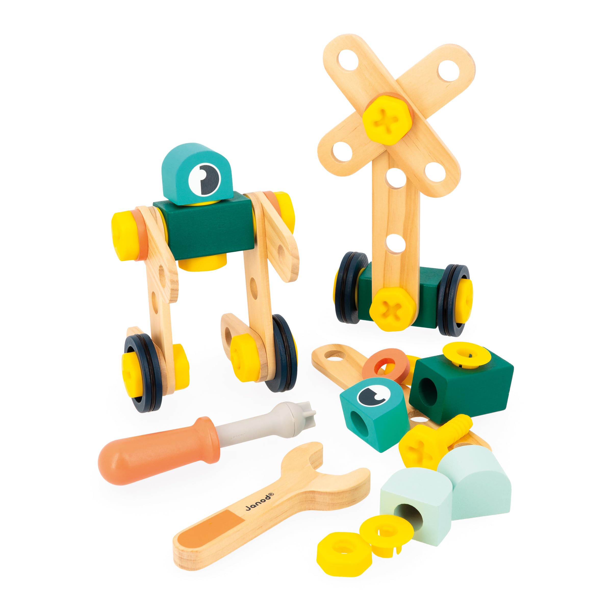 Janod - My First Construction Game - 50-Piece Barrel - Pretend Play - Dexterity & Creativity - 3 Years + - J06453