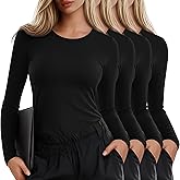 Sweetyweee 4 Pack Women's Underscrub Long Sleeve Scrub Tops Undershirts Fitted Crew Neck Basic Layering Tees for Nurse