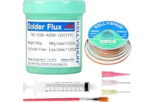 KELLYSHUN NC-559-UV Solder Flux and Solder Wick Kit, 100g No-Clean Lead-Free Rosin Flux (1 Bottle),10Ft Desoldering Braid (1 PACK) Suitable for Phone, SMD, BGA, PCB, Household Appliance Repairs