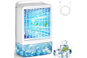 HUMUGE Mini Air Conditioner Small Portable AC Portable Air Conditioners with 1500ml spray/hour 3 Speed Wind & 7 Colorful LED Light Timer Evaporative Air Cooler Fan for Bedroom/Home/Car