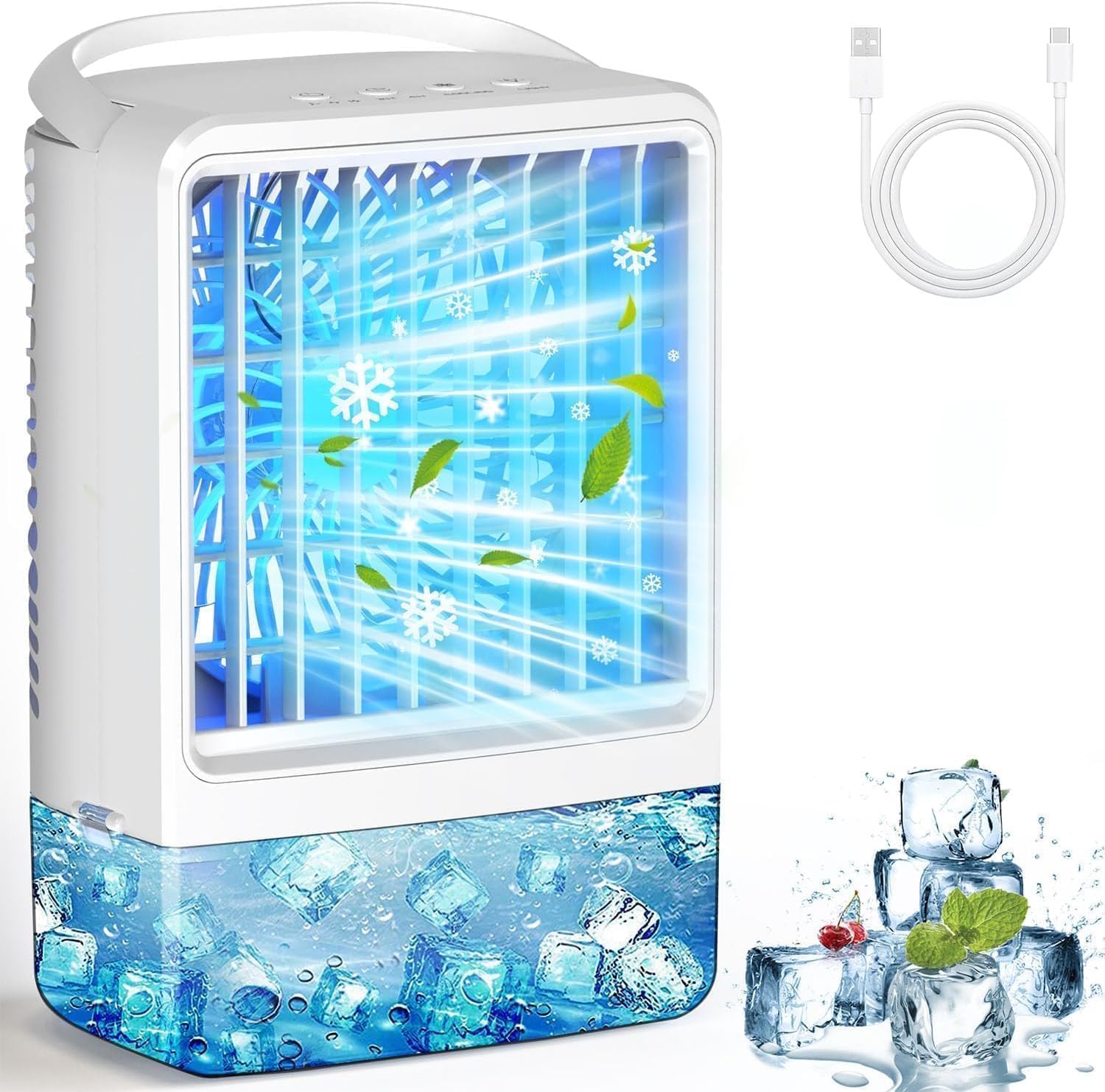 Photo 1 of Mini Air Conditioner Small Portable AC Portable Air Conditioners with 3 Speed Wind & 7 Colorful LED Light Timer Evaporative Air Cooler Fan for Bedroom/Home/Car