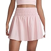 CRZ YOGA High Shirred-Waisted Tennis Skirts for Women - Mini Lined Golf Casual Athletic Flowy Skorts with Pockets