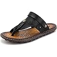 OHCHSH Mens Sandals Flip Flops for Men Shoes with Toe Ring Casual Summer Leather Black