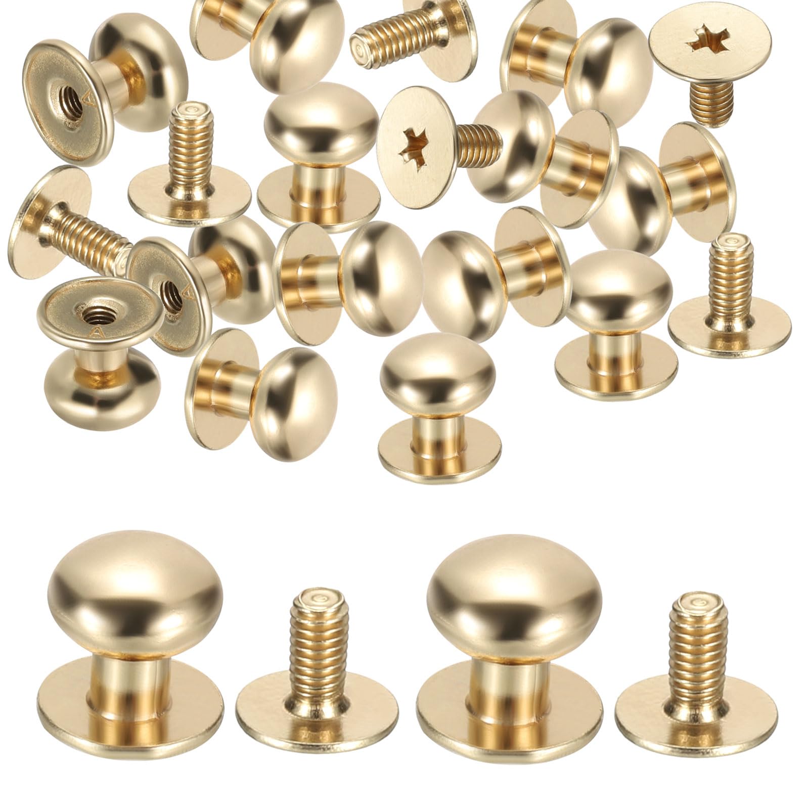 PATIKIL 10x11x10mm Rivets for Leather, 12 Pack Metal Button Spikes Screw Kit Screw Back Round Head Rivets Screw Buttons DIY Leather Hardware Trim Craft, Light Gold