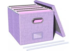 TORASO Linen File Box Organizer with Lid, Letter/Legal Size, File Folder Storage, Easy Slide Durable Hanging File Box for Off