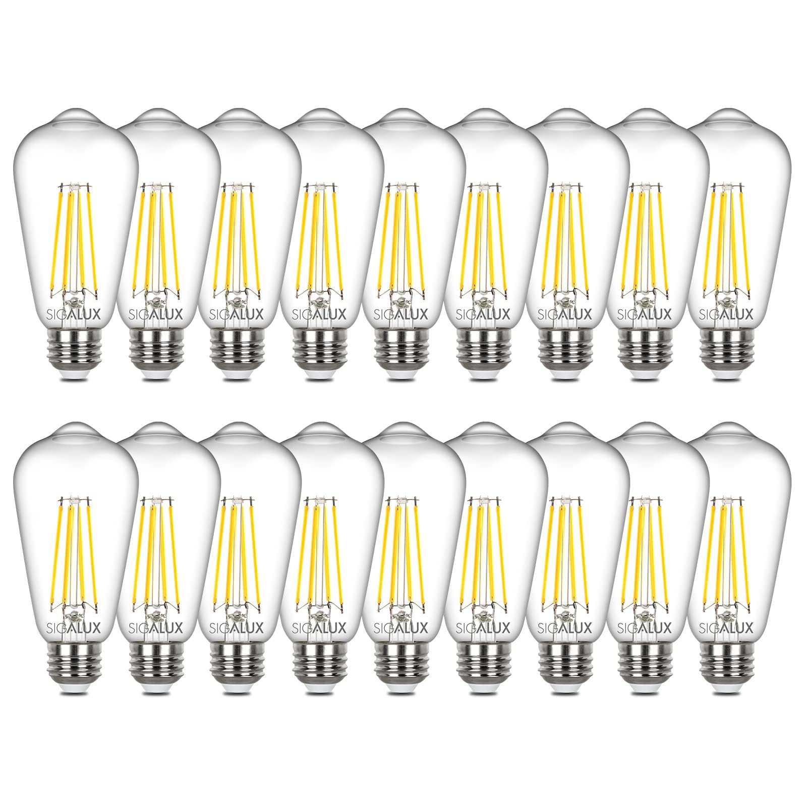 Sigalux Edison Bulbs, E26 LED Bulb ST58 Filament Clear Non-Dimmable Vintage Light Bulbs 60W Equivalent 700LM Daylight White 5000K 15, 000hrs 18 Pack Image Sigalux Edison Bulbs, E26 LED Bulb ST58 Filament Clear Non-Dimmable Vintage Light Bulbs 60W Equivalent 700LM Daylight White 5000K 15, 000hrs 18 Pack Image