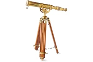 Handcrafted Stand Telescope | 27" inches Tall | Bookshelf Retro Decor | Table Décor | Gift | Functional Vintage Replica Brass Nautical Antique | Spyglass & Collectible | Super7One