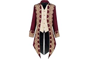 CARUHIF Men's Medieval Tailcoat Jacket Embroidery Vintage Gothic Steampunk Tuxedo