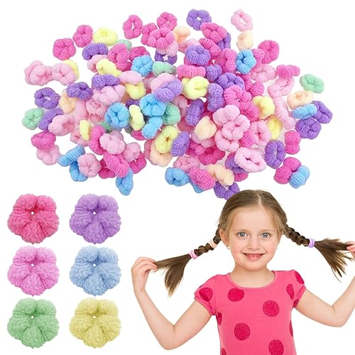 200 PCS Girl's Flower Hair Elastic Bands, Multicolor Mini Hair