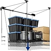 FLEXIMOUNTS GL1 Overhead Garage Lifting Storage Rack, 4x4 Ft Heavy-Duty Metal Garage Ceiling Rack, Adjustable Organization System With 71''L Axle, 300lbs Weight, Black