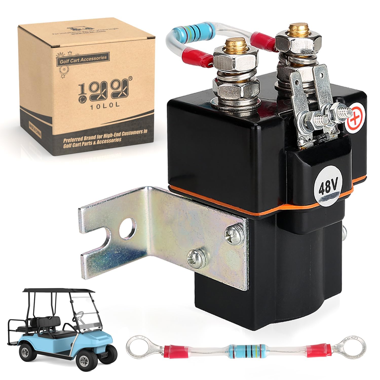 Photo 1 of 10L0L Golf Cart Solenoid 48 Volt 4 Terminal with Resistor Assembly for Club Car DS 1995-UP & Precedent 2000-UP Electric Vehicles OEM# 101908701 1014947 102774701