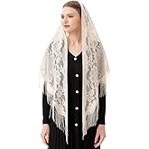 PAMOR Triangle Catholic Church Veil Chapel Veil Scarf Mantilla Veils Wrap Shawl Mass Head Covering with Fringe Trim