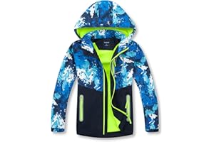 Aiwujiwu Boys Girls Rain Jacket with Fleece Lining - Lightweight Waterproof Windbreaker Hooded Raincoat for Kids