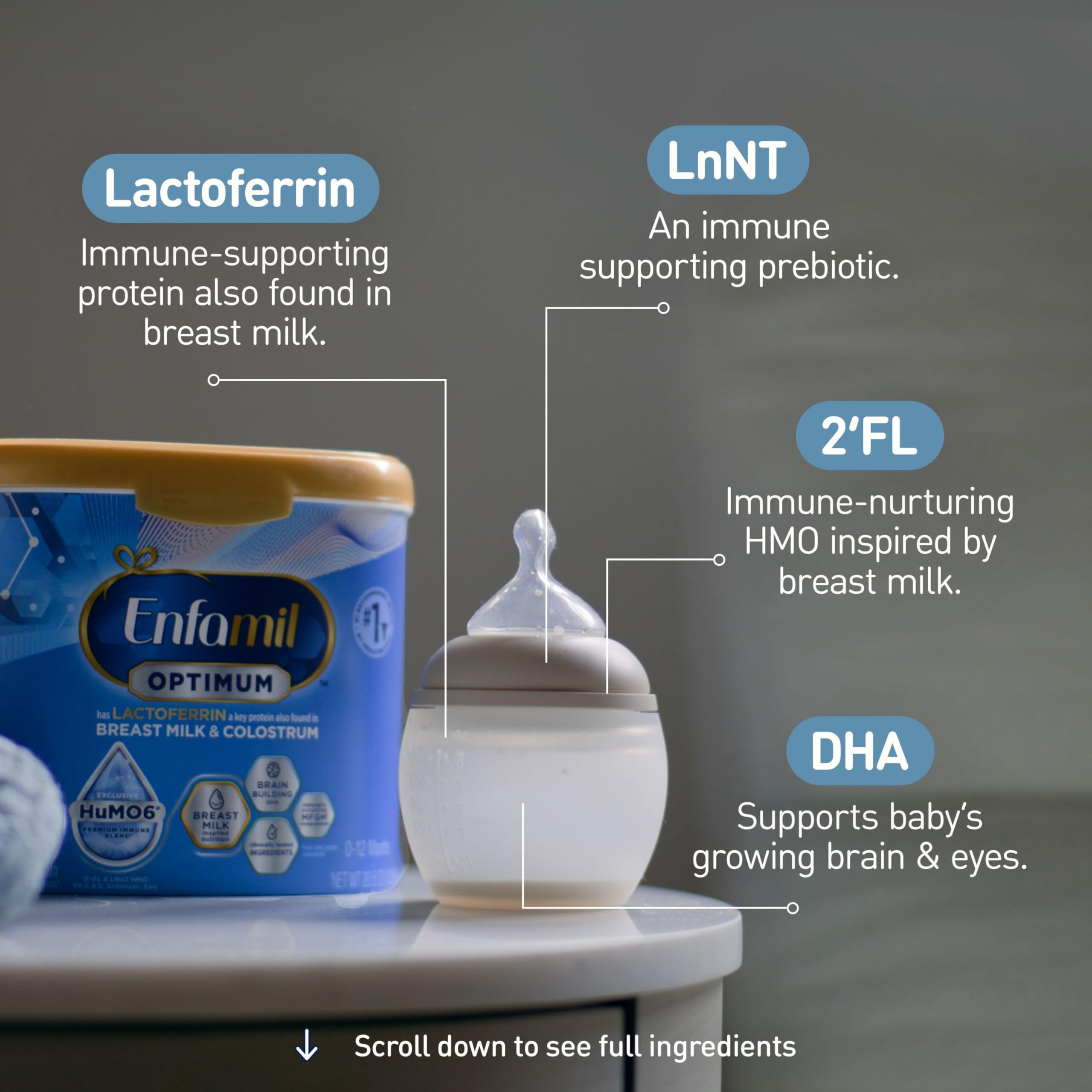 Enfamil Optimum (Enspire), Immune-Supporting Lactoferrin and Brain-Supporting DHA Baby Formula, Our Closest Formula to Breast Milk - Powder 20.5 Oz Tub
