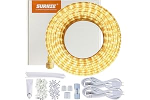 SURNIE LED Rope Lights Outdoor Waterproof Warm White, 50ft Outside Bright Lighting Cuttable Connectable Flexible 110V Cool Clear Flat 3000K, Indoor Deck Patio Christmas Camping Decor, Not Tube Rope