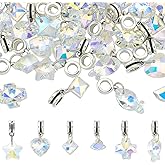CRAFTYMELODY 36Pcs 6 Styles Crystal Glass Charms Pendants Faceted Transparent Star Heart Square Triangle Fish Cross Glass Charms Crystal Dangle Charm with Alloy Findings for Jewelry Making