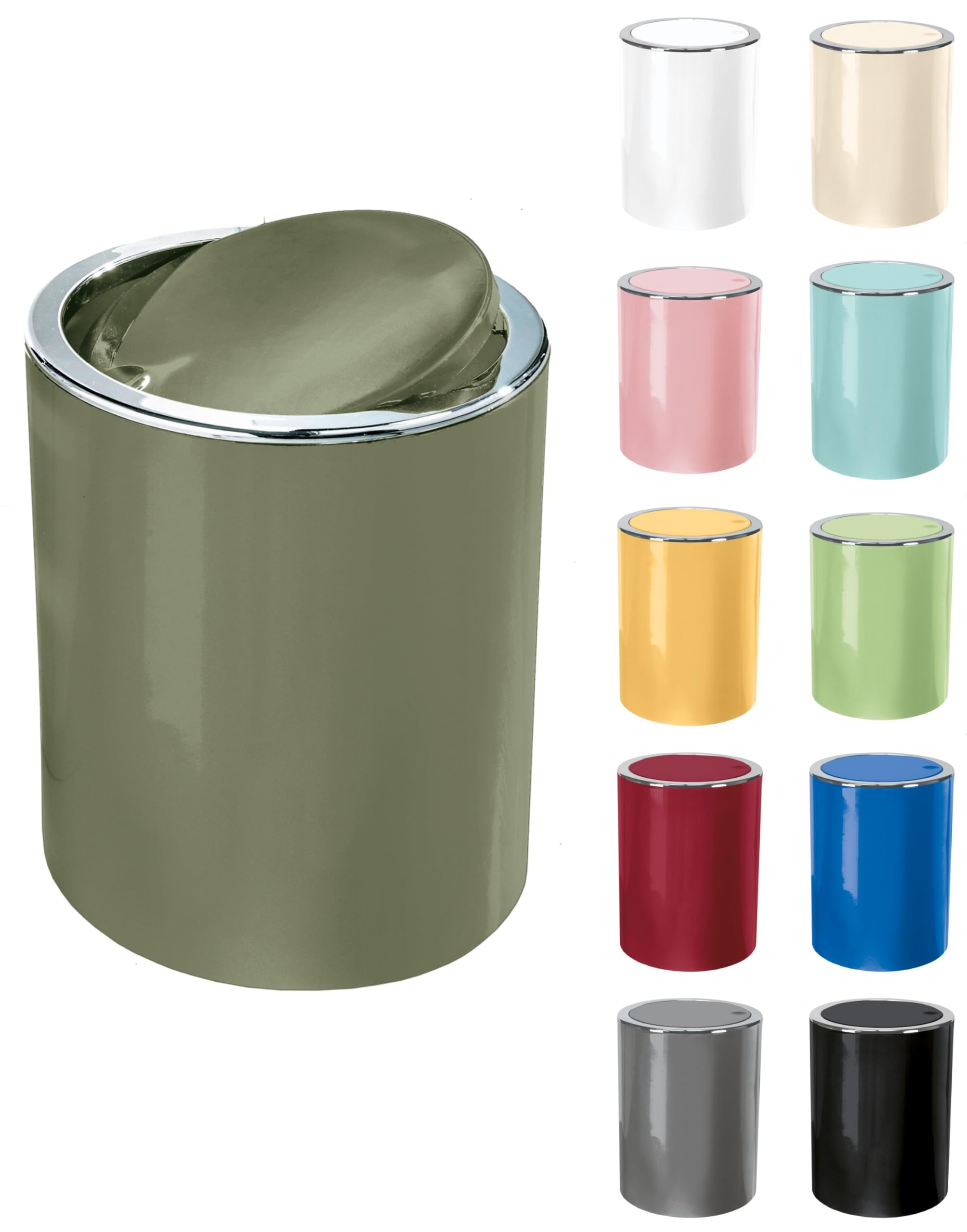 KW "Clappe" 5Ltr Plastic Swing Bathroom /Kitchen /Small Waste /Office Bin (Oliv Green)