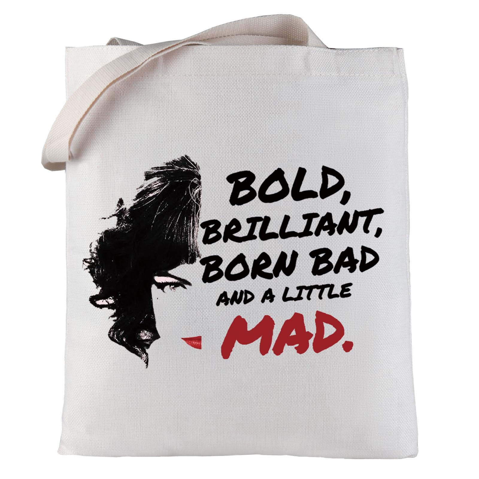 LEVLO Villain Deville Quote Cosmetic Bag Villain Movie Fans Gift Born Brilliant Bad And Alittle Mad Makeup Zipper Pouch Bag, Born Brilliant Tote, L