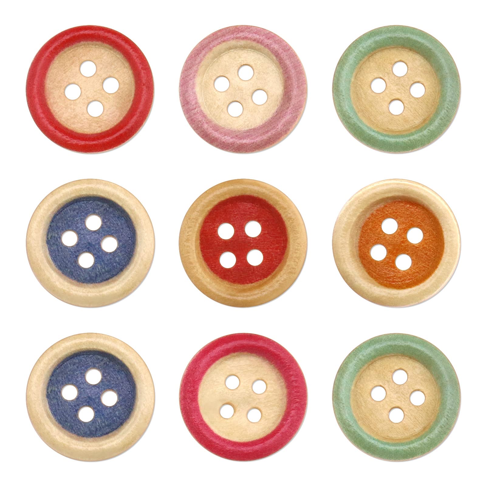 YINETTECH 150PCS 15mm Round Wooden Buttons 4 Holes Sewing Buttons Decoration for DIY Sewing Crafts Knitting Costume Shirt Card Making Scrapbooking Multicolour