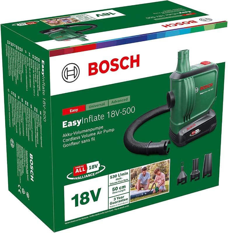 bomba de ar alimentada por bateria/bomba de ar para tapete insuflável EasyInflate 18V-500 (1 x bateria de 2,0 Ah; sistema de 18 V; para inflar ou desinflar camas insufláveis, piscinas ou brinquedos; na caixa)