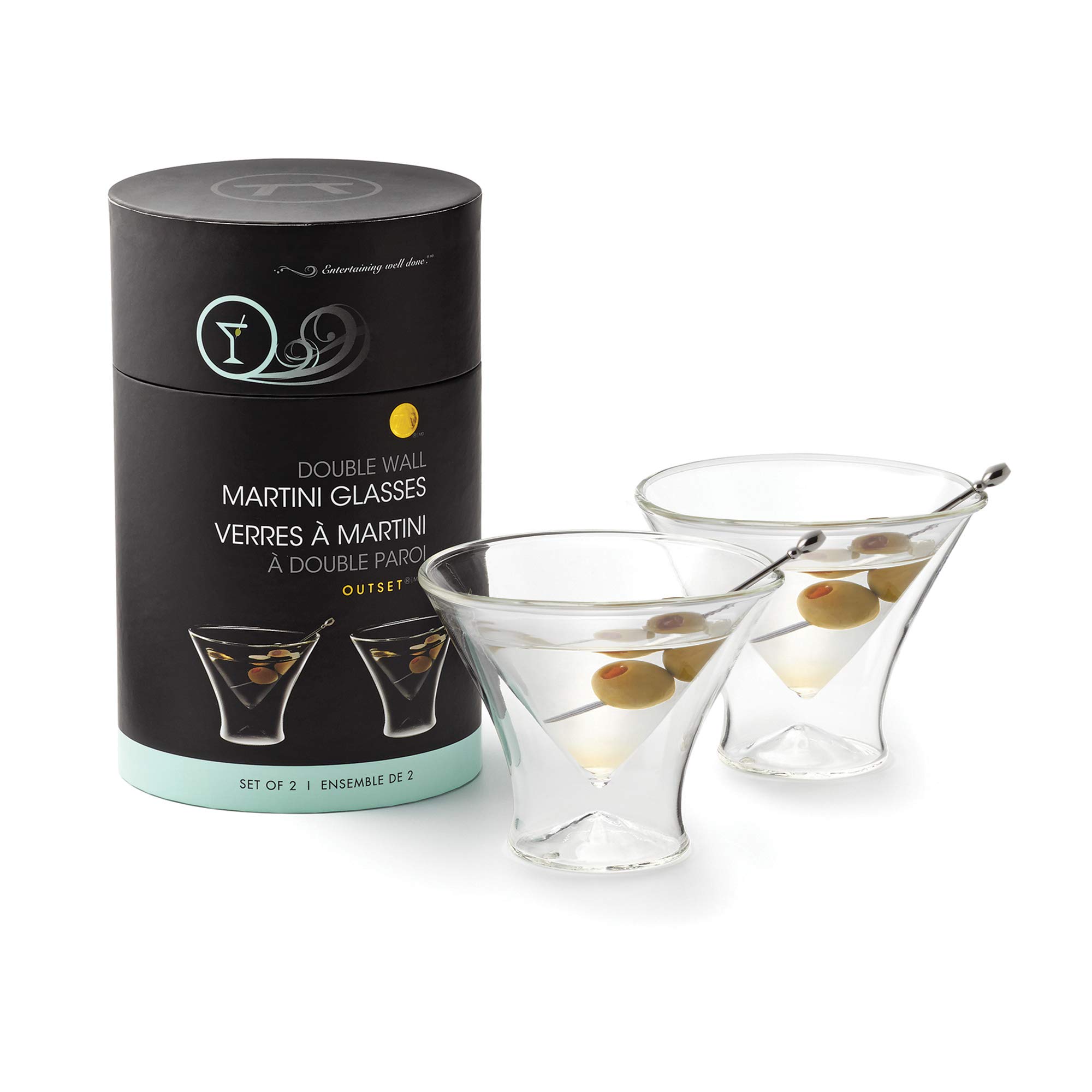 OUTSET Double Wall Glasses, Martini Glasses, Set of 2, Borosilicate Glassware