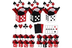 WinnerWhy 16 Sets Casino Party Decorations Themed Table Centerpieces Casino Night Table Party Toppers with White, Black, Red Dice Box Poker Cutouts and Sticks for Night Decor Birthday
