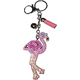 Popfizzy Bling Pink Flamingo Keychain for Women and Girls, Rhinestone Purse Charms, Flamingo Gifts, Flamingo Accessories