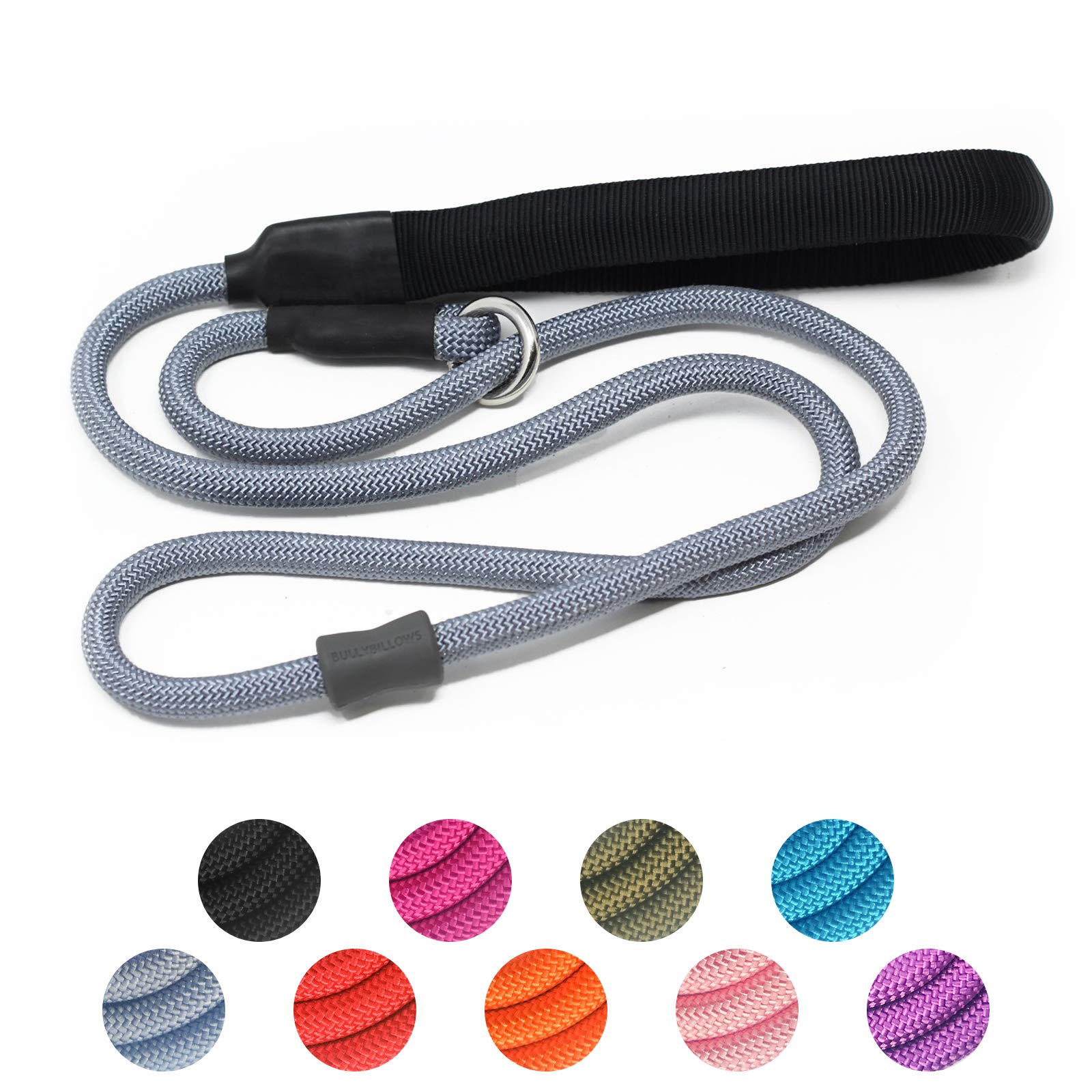 Strong Slip Lead Heavy Duty Nylon Dog Training Rope Lead No Pull Walking Leash with Rubber Stopper & Padded Handle for Small Medium Large Puppy Dogs 1.2m Grey