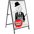 Outdoor A-Frame Sidewalk Sign 24x36 Inch Sandwich Board, Black Coated Steel Metal Double-Sided, Heavy Duty Slide-in Folding Frame Sign Holder, 2 Corrugated Plastic Poster Boards, Display Stand