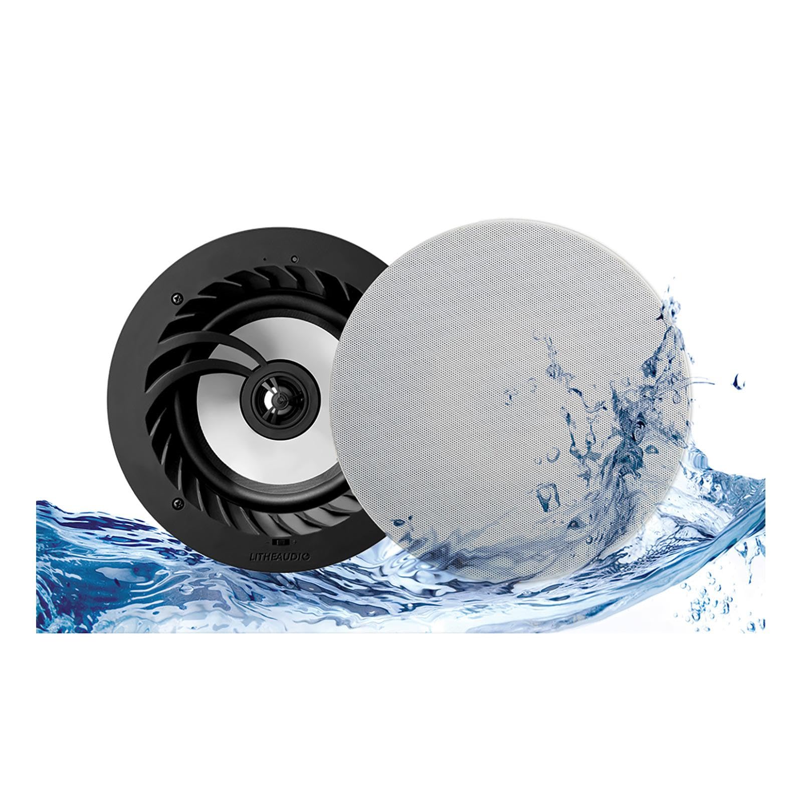 Lithe Audio IP44 All-in-One Bluetooth Ceiling Speakers (Master & Passive - 03211), 50W RMS Class D Amplifier Built-In, Voice Control, Single Room Solution Perfect for Bathrooms, Bedrooms & Kitchens