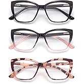 FoxMook 3-Pack Reading Glasses for Women, Oprah Style Frame Spring Hinge Readers Blue Light Blocking Glasses