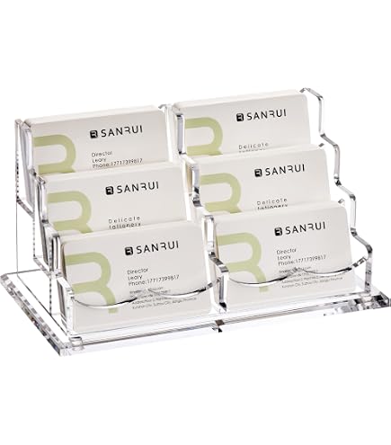 SANRUI Porte-Cartes De Visite En Acrylique Transparent - Présentoir Élégant 2 Niveaux 4 Poches Pour Bureau, Hôtel Et Entreprise