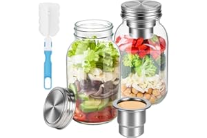 2 Pack Glass Salad Jars with Lids Meal Prep, Glass Mason Jars with Dressing Cup, 2-in-1 Salad Container for Meal Prep & Lunch