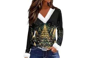 ZEFOTIM Christmas Shirts for Women Long Sleeve V Neck Dressy Christmas Tops for Women Winter Vacation Shirts