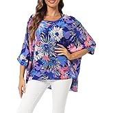 DENSSYNE Plus Summer Batwing Sheer Chiffon Blouse Shirt for Women Flowy High Low Colorful Boho Tunic Cover up