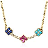 Fettero Dainty 14K Gold Plated Cubic Zirconia Necklaces for Women, Simple Bar Pendant Necklace, Mix-color Rainbow Jewelry Gold Necklace for Women Trendy Gifts