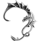 AccGin Gothic Dragon Ear Cuff - 1pcs Retro Silver Punk Hip Hop Stainless Steel Snake Dragon Cuff Earring Cartilage Climber Ear Wrap Ear Earrings Stud Wrap Snake Earrings for Women or Men
