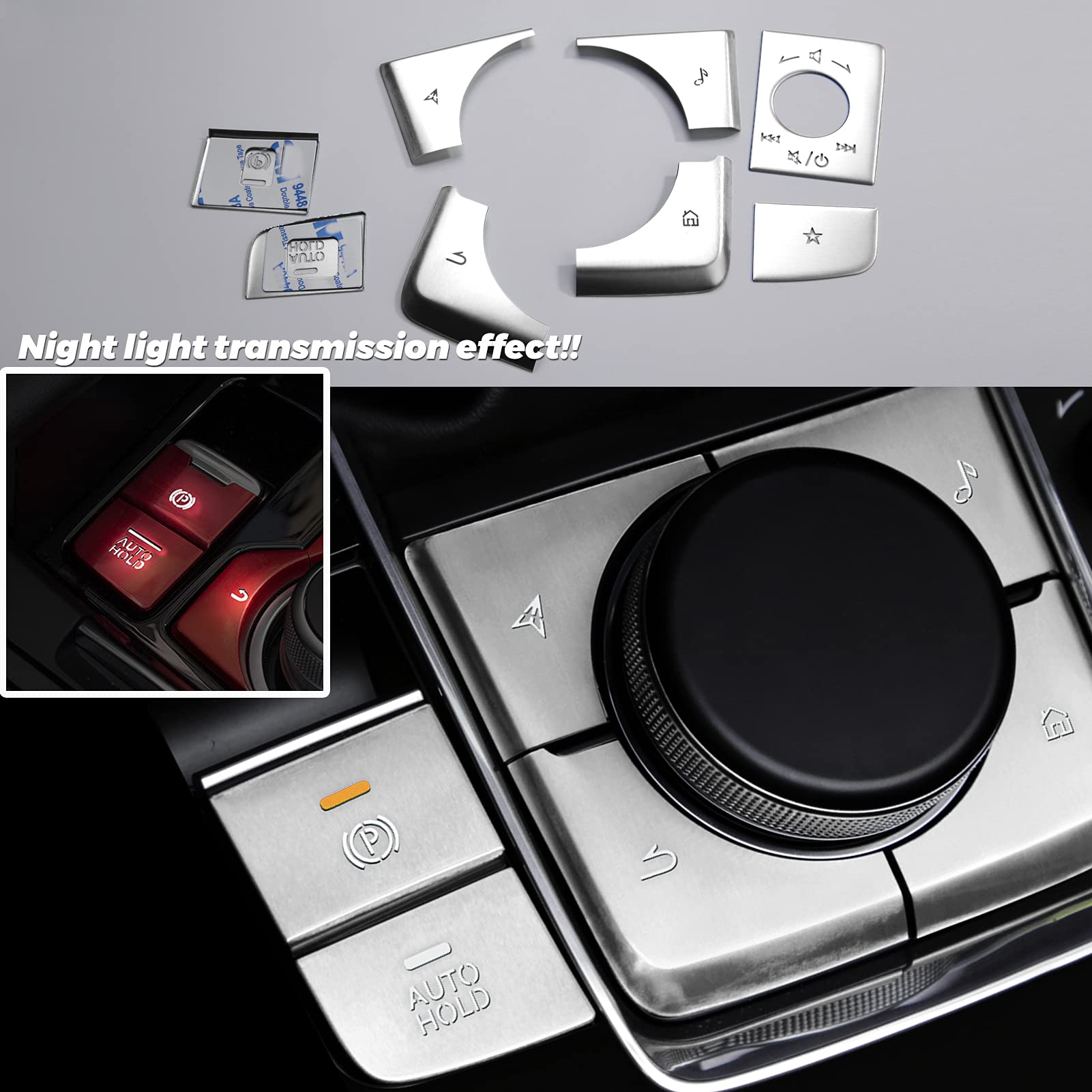 ANFOKAS 8pcs Compatible with Mazda 3 CX-30 CX-50 Accessories 2025 2024 2023 2022 2021 2020 Car Center Console Cover Gears Gear Panel Gear Shift Knob Button Cover Trims -Silver