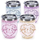 4Pcs Girls Trip Wine Tumbler With Lid, 12 Oz Stainless Steel Insulated Wine Tumbler , Girls Trip Gifts Favors Insulated Coffee Cup, Travel Mug Sister Gifts for Friendship Vacation Bachelorette Party