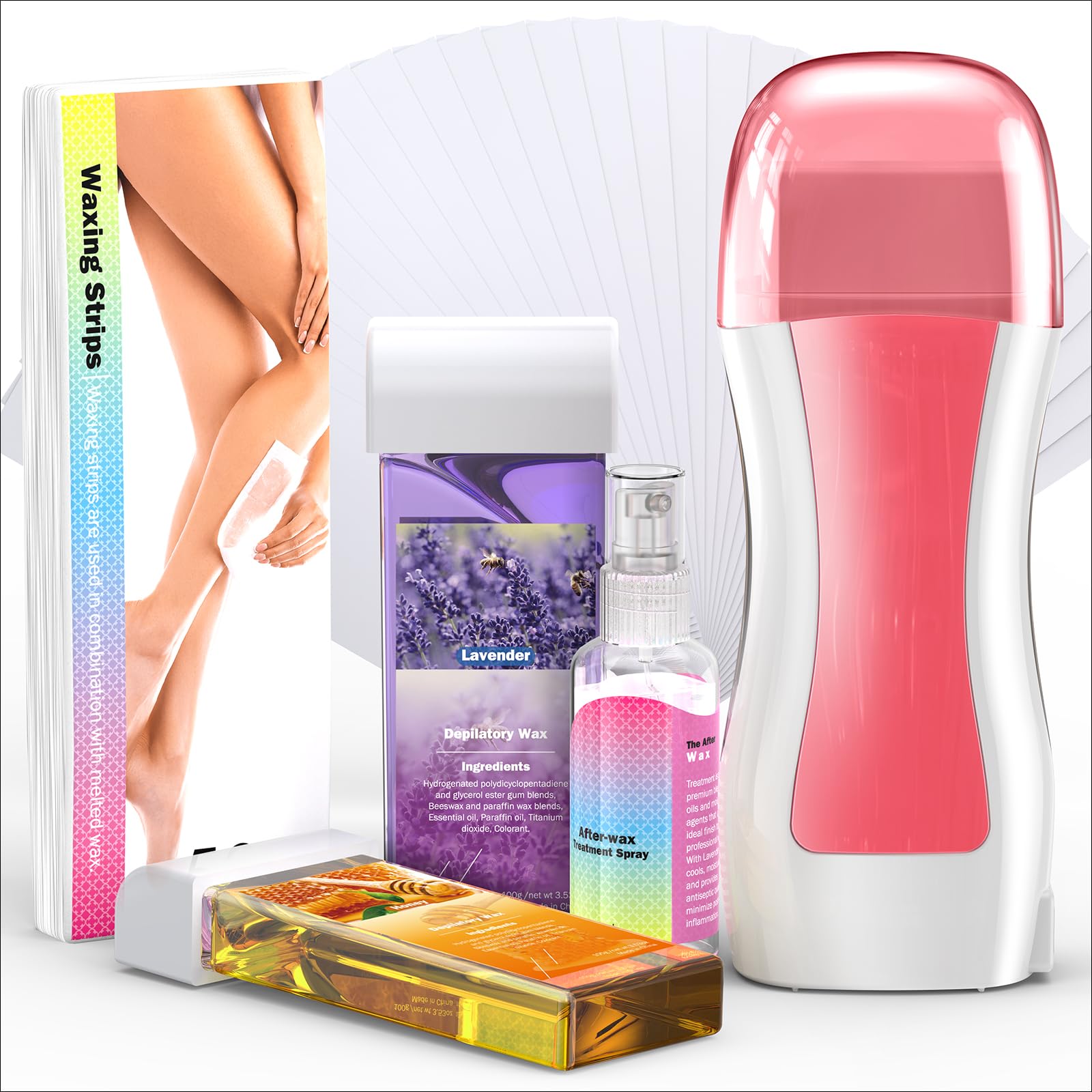 Photo 1 of Vuteehy Roll on Wax Kit, Roll on Waxing Kit for hair removal, Waxing Kit for Women, Wax Kit for All Skin Types, Easy to Use, At-Home Hair Removal for Body, with 2 Cartridges & 50 Pcs Strips