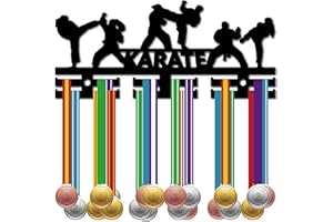 CREATCABIN Karate Medal Holder Medal Hangers Display Acrylic Medal Rack Sports Medal Frame Hanging Medals Wall Black Mounted Hanger Rack for Women Men Wall Running Soccer Karate 11.4 x 5 Inch