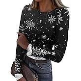 Underscrubs Longsleeve Women Stretch Ribbed Knit Basic T-Shirts Slim Fit Xmas Patterned Tight Tops Fashion Clothes