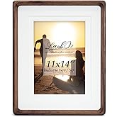 LAUBO2 Wooden Large 11x14 Picture Frames Matted to 8x10 / 5x7, Natural Black Walnut Frames Brown