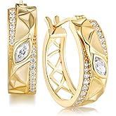 D Color VVS1 Clarity Moissanite Earrings for Women Men, 925 Sterling Silver 0.66ct Marquise Hoop, 20mm Gold Plated Moissanite Earrings, Birthday Christmas Valentines Jewelry