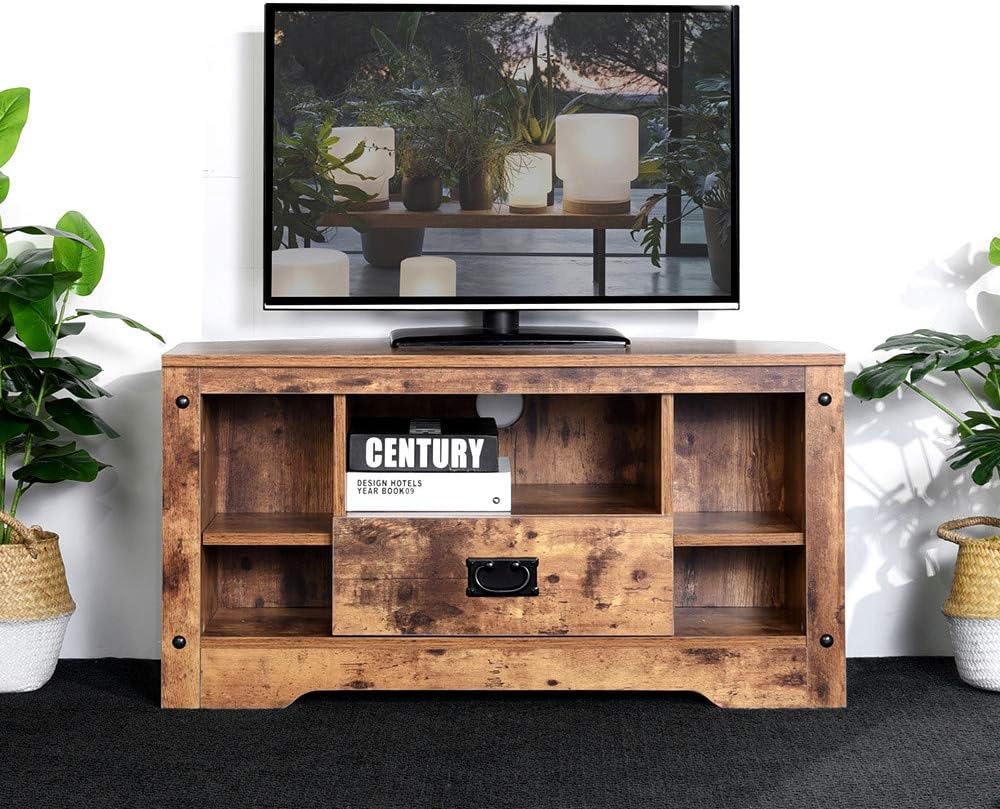 Aingoo Small Corner TV Stand Table 35.4 Inch Rustic Entertainment Center with Drawer Farmhouse (Holds Up to 37")