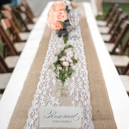 Amazon Com Peiosendor Burlap Lace Hessian Table Runner Jute