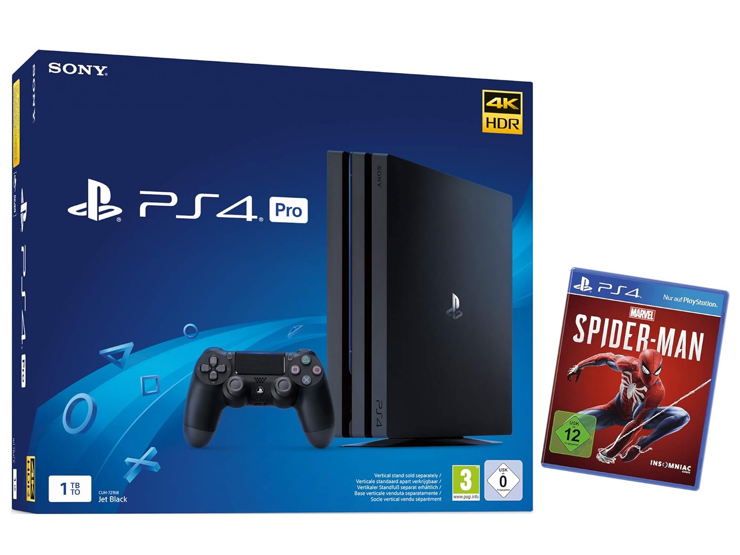 PlayStation4 Pro Konsole (1TB, schwarz, Pro) + Marvel’s SpiderMan