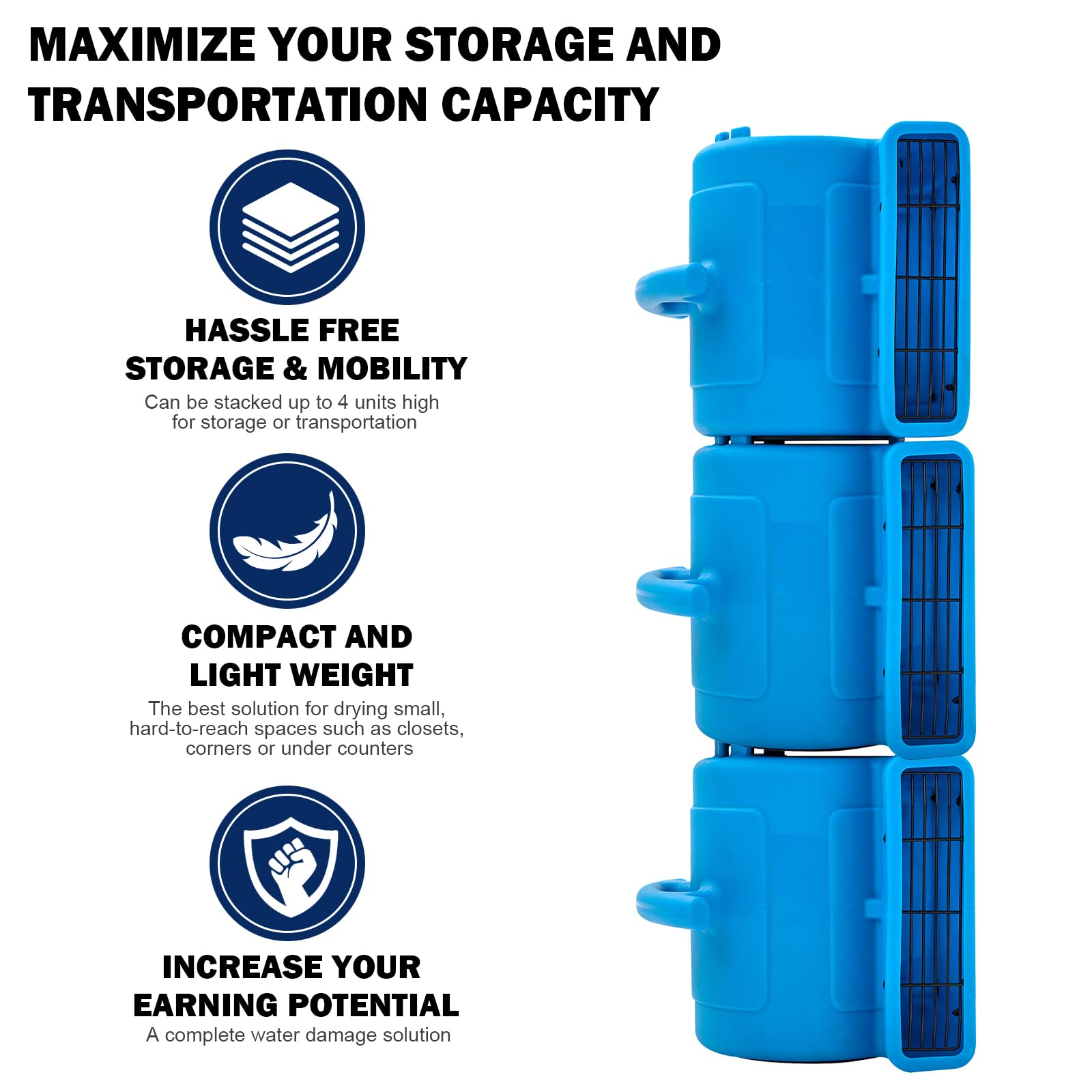 MOUNTO 1/4hp 1000CFM 2 Speed Air Mover Carpet Dryer Floor Fan Cooling Fan (Blue)