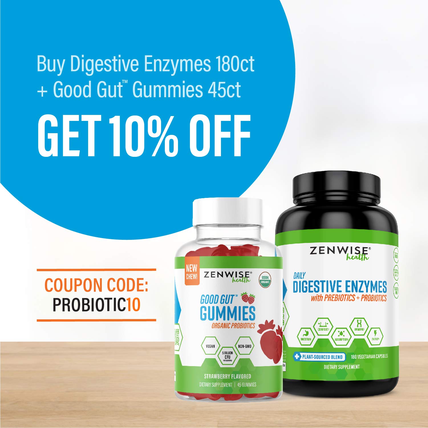 Zenwise Health Digestive Enzymes Plus Prebiotics & Probiotics Natural