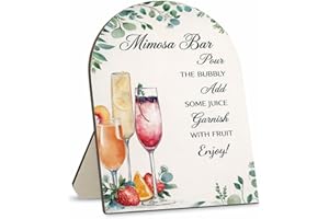 Ruxaqm Mimosa Bar Sign with Stand, Wooden Mimosa Bar Supplies for Bridal Baby Shower Decorations, Floral Wedding Table Signs 